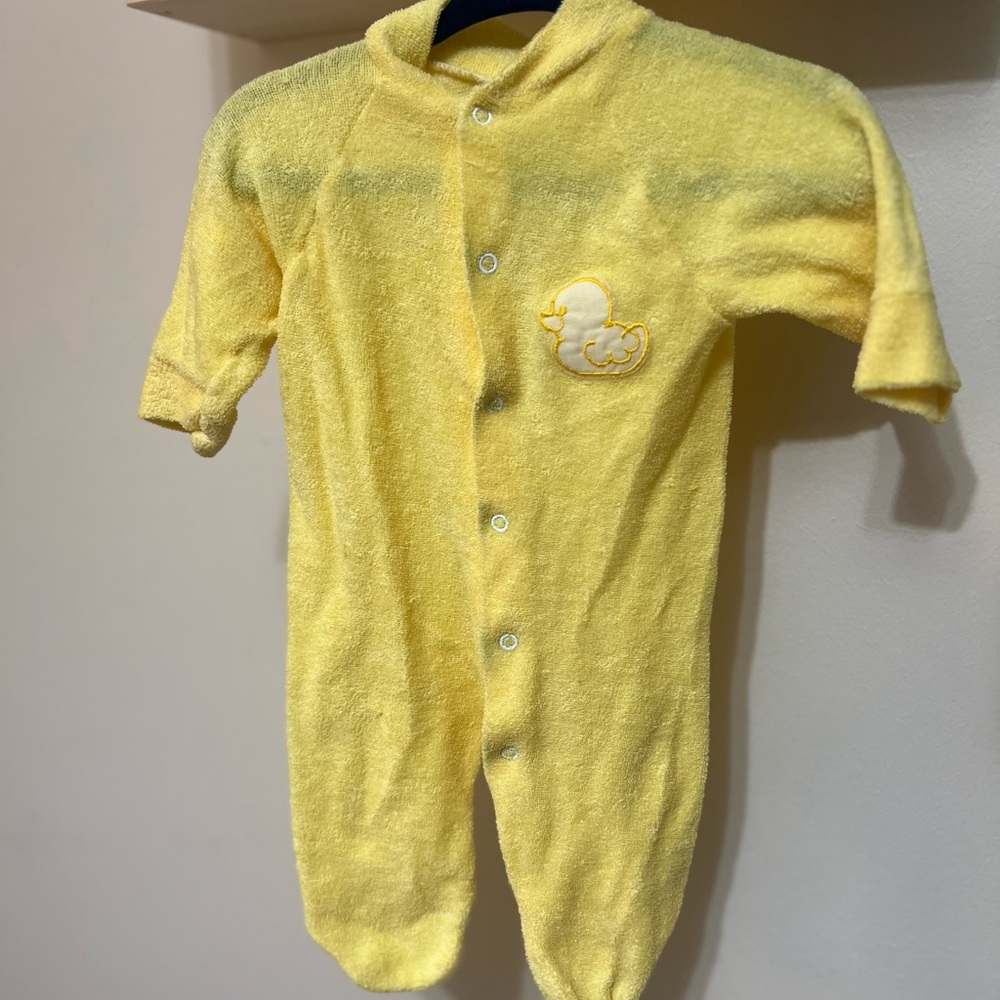 Vintage Gerber Baby Romper Newborn Yellow Terry Cloth 0–10 lbs 70s-80s